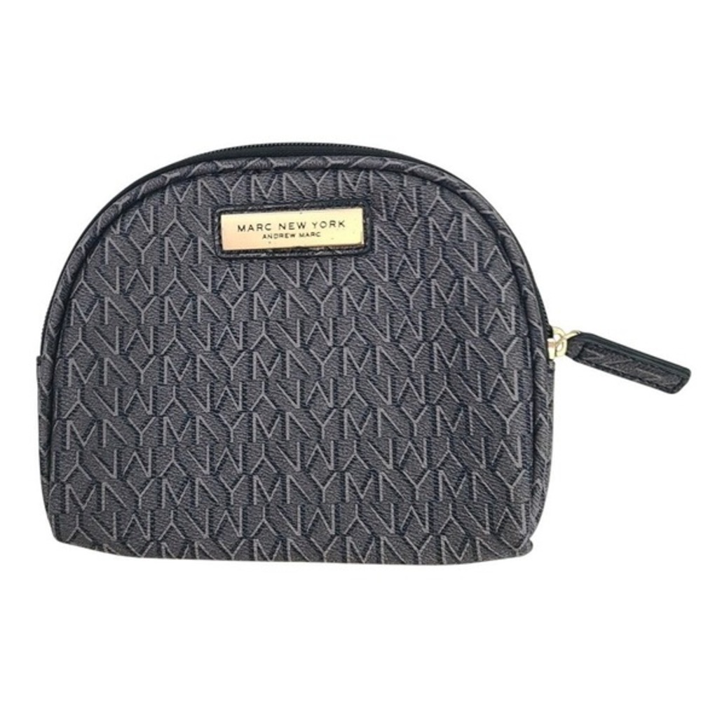 Andrew Marc Makeup Bag Women Small Grey Excellent Monogram Logo Cosmetic Pouch